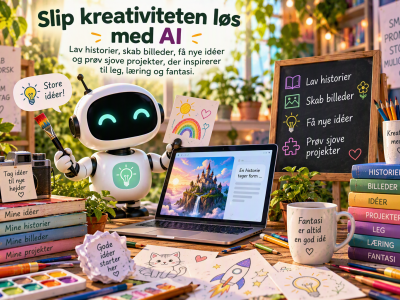"Lille robot, der gerne vil hjælpe med kreative projekter."