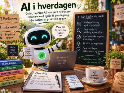 "Lille robot, der gerne vil hjælpe via kunstig intelligens."