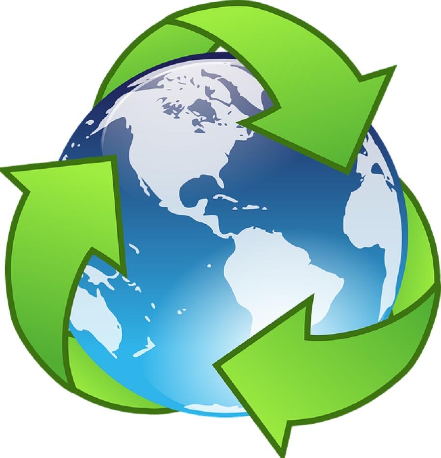 recycle icon med tre grønne pile om globus